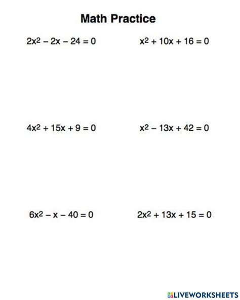 solving quadratic equations by factoring worksheet